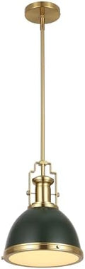 JONATHAN Y Homer Industrial Dome Pendant 10", Kombu Green/Brass Gold by JONATHANY