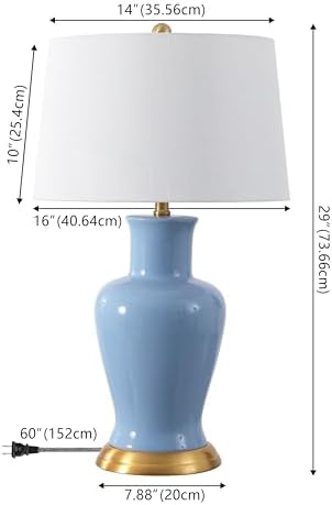 JONATHAN Y Julian Classic Ceramic Urn Metal LED Table Lamp 29", Blue - Image 4