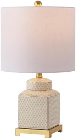 JONATHAN Y Cleo 21.5" Yellow & White Ceramic Table Lamp with Brass Base by JONATHANY