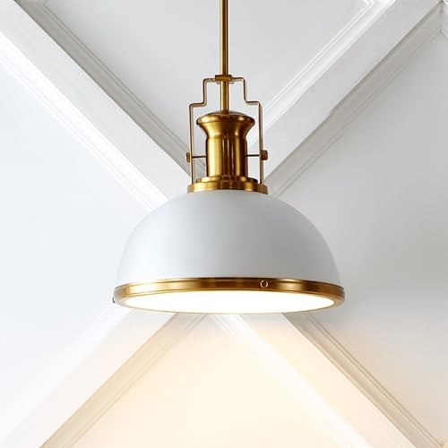JONATHAN Y Homer Industrial Dome Pendant 13", White/Brass Gold - Image 6