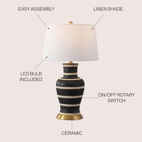 JONATHAN Y Julian Classic Ceramic Urn Metal LED Table Lamp 29", Black/Beige - Image 2