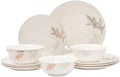 12 Piece Bone China Dinnerware Set for 4, Maple Leaf Gold Trim Gift by fhgnysm