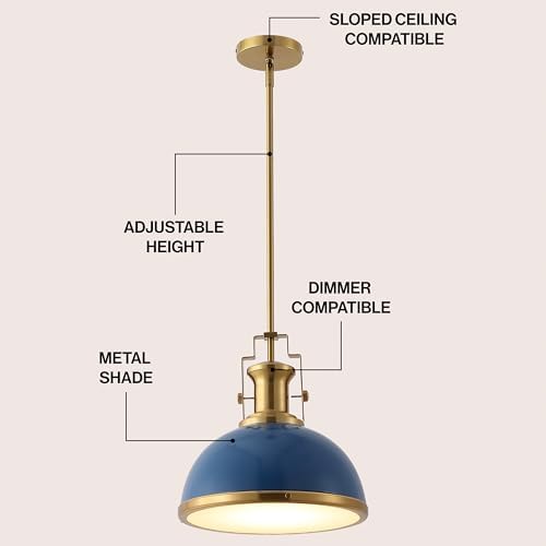 JONATHAN Y Homer Industrial Dome Pendant 13", Navy/Brass Gold - Image 4