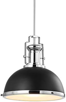 JONATHAN Y Homer Industrial Dome Pendant 13", Black/Chrome by JONATHANY