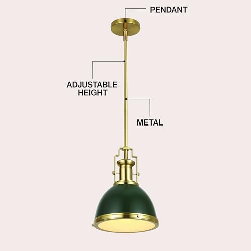 JONATHAN Y Homer Industrial Dome Pendant 10", Kombu Green/Brass Gold - Image 4