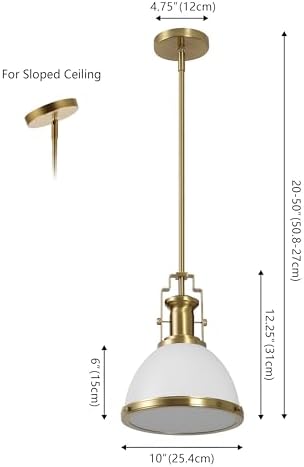 JONATHAN Y Homer Industrial Dome Pendant 10", White/Brass Gold - Image 5