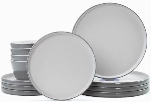 Melamine Dinnerware Sets, Dishware Sets for 4, Light Grey,White by Gufaith