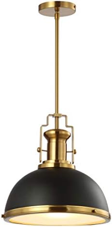 JONATHAN Y Homer Industrial Dome Pendant 13", Black/Brass Gold by JONATHANY