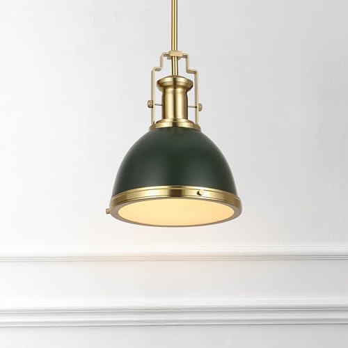 JONATHAN Y Homer Industrial Dome Pendant 10", Kombu Green/Brass Gold - Image 2