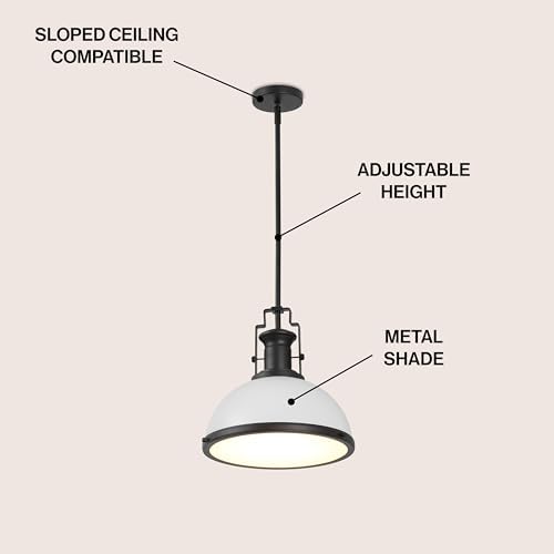 JONATHAN Y Homer Industrial Dome Pendant 13", White/Matte Black - Image 3