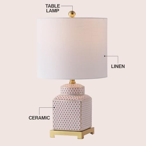 JONATHAN Y Cleo 21.5" Red & White Ceramic Table Lamp with Brass Base - Image 4