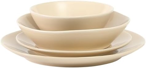 Bloomhouse - Two Time Oprah's Favorite Things Winner - Montecito Breeze 16 Piece (Service for 4) Double Plates and Bowls Stoneware Reactive Glaze Dinnerware Set - Marble Dawn Cream - Image 6