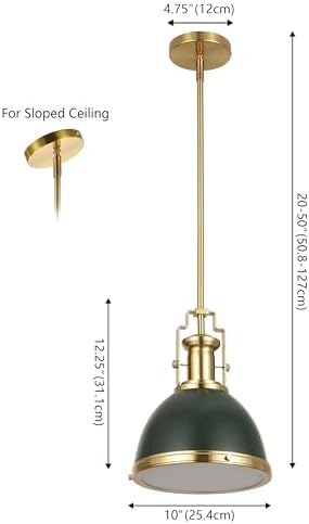 JONATHAN Y Homer Industrial Dome Pendant 10", Kombu Green/Brass Gold - Image 3