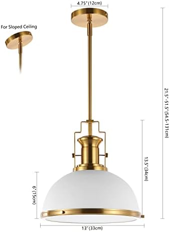 JONATHAN Y Homer Industrial Dome Pendant 13", White/Brass Gold - Image 4