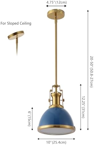 JONATHAN Y Homer Industrial Dome Pendant 10", Navy/Brass Gold - Image 3