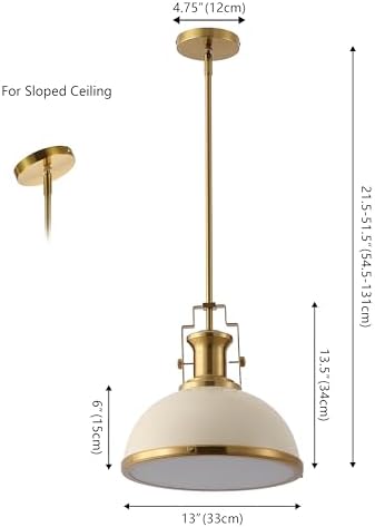 JONATHAN Y Homer Industrial Dome Pendant 13", Almond/Brass Gold - Image 3