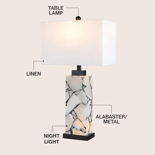 JONATHAN Y Elizabeth Alabaster Nightlight Lamp 27.5", White/Black - Image 4
