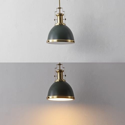 JONATHAN Y Homer Industrial Dome Pendant 10", Kombu Green/Brass Gold - Image 6