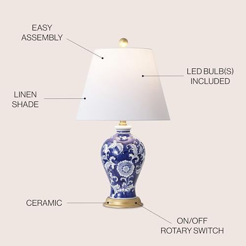 JONATHAN Y Grace 24" French Country Floral Urn Ceramic Lamp, Navy/White - Image 3