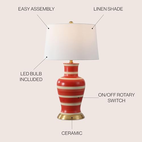 JONATHAN Y Julian Classic Ceramic Urn Metal LED Table Lamp 29", Red/Beige - Image 2