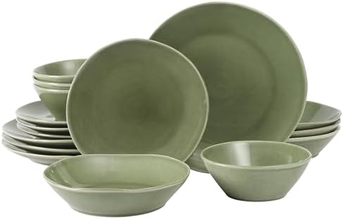 Bloomhouse - Two Time Oprah's Favorite Things Winner - Montecito Breeze 16 Piece (Service for 4) Double Plates and Bowls Stoneware Reactive Glaze Dinnerware Set - Cyprus Green by Unknown