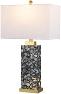 JONATHAN Y Elizabeth Alabaster Nightlight Lamp 27.5", Black/Gold Painting by JONATHANY