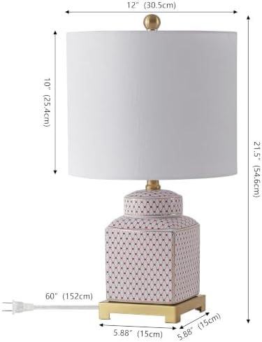 JONATHAN Y Cleo 21.5" Red & White Ceramic Table Lamp with Brass Base - Image 3