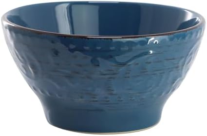 Elama Malibu Deep Ocean 16-Piece Stoneware Embossed Pattern Reactive Glaze Dark Blue Dinnerware Set, Tableware, Serveware Set (Deep Ocean Blue) - Image 4