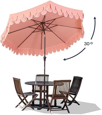 JONATHAN Y Tracy 9' Scalloped Market Patio Umbrella, Coral Pink/Dark Brown - Image 5