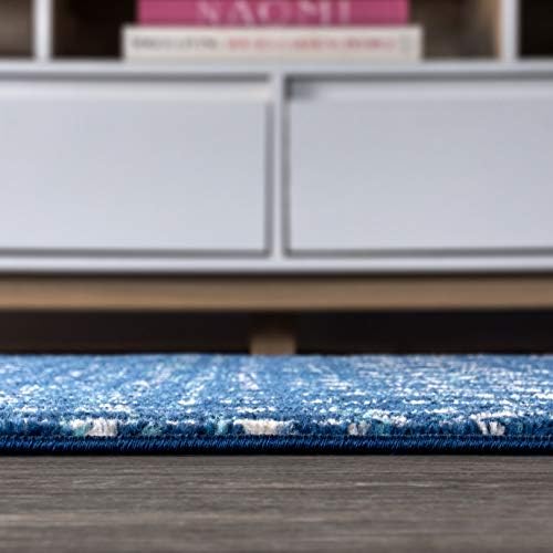 JONATHAN Y Boho Vintage Diamond Blue/White Round Area Rug 5 ft, Moroccan Hype for Living Room, Bedroom, Kitchen, Office, Easy-Cleaning, High Traffic, Pet-Friendly, Non-Shedding (MOH101A-5R) - Image 6