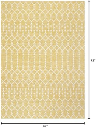JONATHAN Y Moroccan Geometric Indoor Outdoor Area Rug 4X6 Yellow/Cream, Ourika Textured Weave for Backyard, Patio, Porch, Easy-Cleaning, High Traffic, Pet-Friendly, Non-Shedding (SMB108G-4) - Image 2