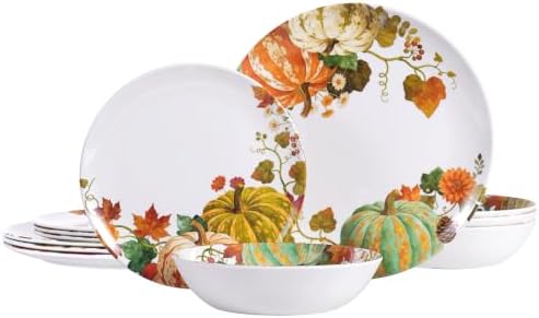 12Pcs Fall Melamine Dinnerware Set, Pumpkin Plates and Bowls Set for 4 by Webbylee
