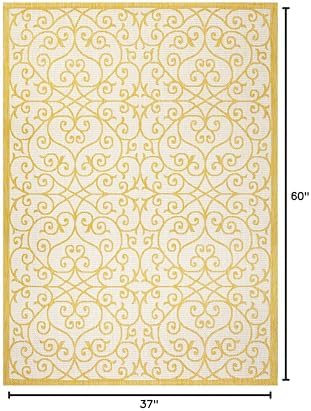 JONATHAN Y Vintage Filigree Indoor Outdoor Area Rug 3X5 Cream/Yellow, Madrid Textured Weave for Backyard, Patio, Porch, Easy-Cleaning, High Traffic, Pet-Friendly, Non-Shedding (SMB107D-3) - Image 2
