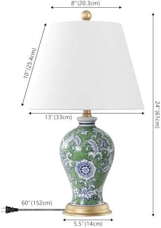 JONATHAN Y Grace 24" French Country Floral Urn Ceramic Lamp, Green/White - Image 4