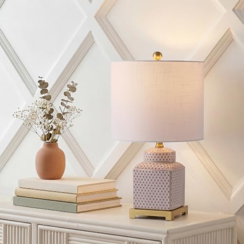 JONATHAN Y Cleo 21.5" Red & White Ceramic Table Lamp with Brass Base - Image 2