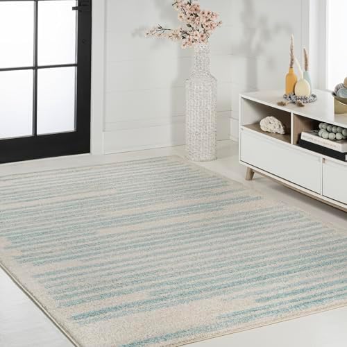 JONATHAN Y Khalil Modern Berber Stripe Cream/Turquoise Indoor Area Rug, 4x6, Contemporary, Bohemian, Easy-Cleaning for Living Room, Bedroom, Kitchen, Pet Friendly, Non-Shedding (MOH207B-4) - Image 5
