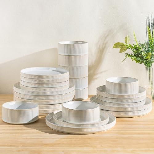 TheTerra Ceramic Dinnerware Set for 8, 24-Piece Plates and Bowls Set by TheTerra