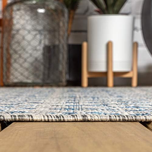 JONATHAN Y Moroccan Geometric Indoor Outdoor Runner Rug 2X8 Light Gray/Navy, Ourika Textured Weave for Backyard, Patio, Porch, Easy-Cleaning, High Traffic, Pet-Friendly, Non-Shedding (SMB108A-28) - Image 6