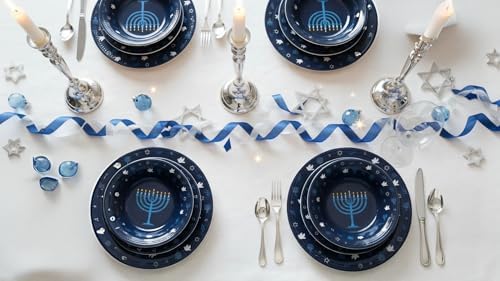 UPware 12 Piece Hanukkah Menorah Melamine Dinnerware Sets, Outdoor Dishes Set, Plates and Bowls Sets, Hanukkah Decorations, Service for 4, Indigo Blue - Image 3