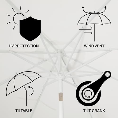 JONATHAN Y Tracy 9' Scalloped Market Patio Umbrella, White - Image 3
