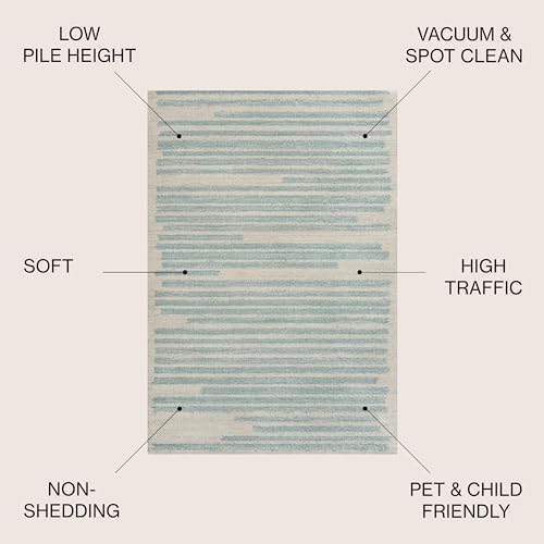 JONATHAN Y Khalil Modern Berber Stripe Cream/Turquoise Indoor Area Rug, 4x6, Contemporary, Bohemian, Easy-Cleaning for Living Room, Bedroom, Kitchen, Pet Friendly, Non-Shedding (MOH207B-4) - Image 2