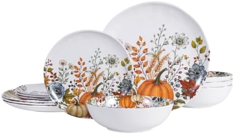 12pcs Melamine Dinnerware Set - Fall Pumpkin Plates and Bowls for RV by LECHOO