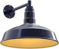 Steel Lighting Co. Gardena Barn Light | Outdoor Wall Mounted | 16" Dome | 11" Straight Arm | Farmhouse Light Made in America | Navy Blue Exterior/Brass Interior