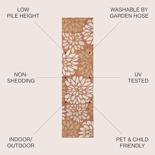 JONATHAN Y Floral Textured Weave Indoor Outdoor Runner Rug 2X10 Orange/Cream, Zinnia Modern for Backyard, Patio, Porch, Easy-Cleaning, High Traffic, Pet-Friendly, Non-Shedding (SMB110E-210) - Image 2