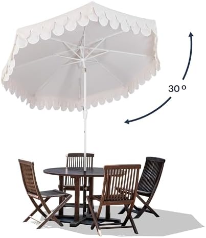 JONATHAN Y Tracy 9' Scalloped Market Patio Umbrella, Cream/White - Image 5