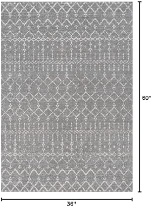 JONATHAN Y Boho Vintage Diamond Gray/Ivory Indoor Area Rug 3X5 ft, Moroccan Hype for Living Room, Bedroom, Kitchen, Office, Easy-Cleaning, High Traffic, Pet-Friendly, Non-Shedding (MOH101C-3) - Image 2