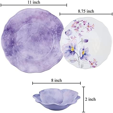 UPware 12 Piece Lavender Melamine Dinnerware Sets, Outdoor Dishes Set, Plates and Bowls Sets, Service for 4, Purple - Image 2