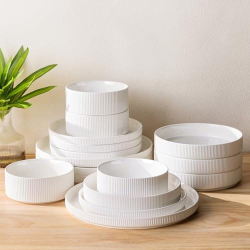 TheTerra Ceramic Dinnerware Set for 4, 16-Piece Plates and Bowls Set by TheTerra