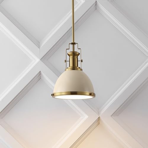 JONATHAN Y Homer Industrial Dome Pendant 10", Almond/Brass Gold - Image 2
