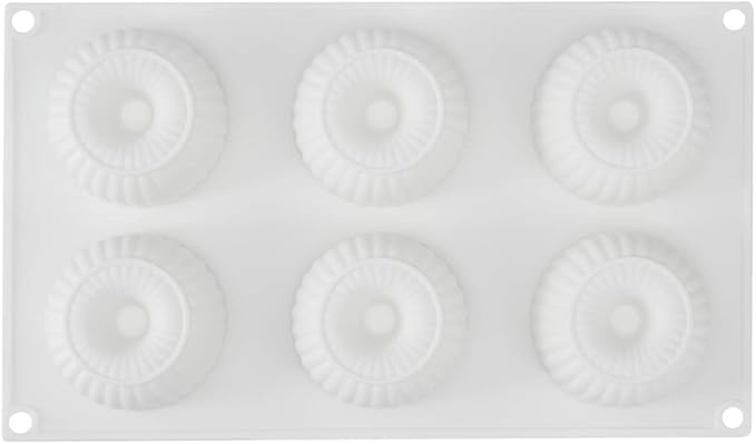 Pastry Tek 6 Cavities Donut Pan, 1 Ridge Design Donut Mold - Oven-Ready, Flexible, White Silicone Bagel Pan, Freezable, Easy Release - Restaurantware